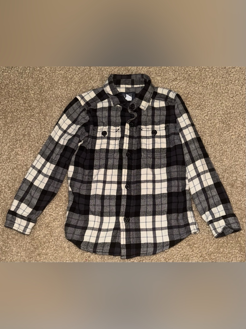 The Children's Place Black & White Plaid Button-Down Flannel Shirt